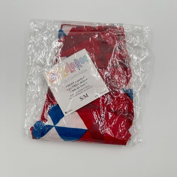 LuLaRoe Kids Leggings Red Blue White Geometric Print S/M 2-8 Americana Umbrella - Picture 4 of 5